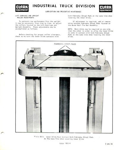 Forklift Operator Instruction Maint Manual Clark CFY-CFYR 40B-50B O-125 1964 - Picture 10 of 20