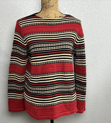 RALPH LAUREN LRL Striped Southwestern Knit Sweater Shirt Aztec Tunic Petite Med - Picture 1 of 19