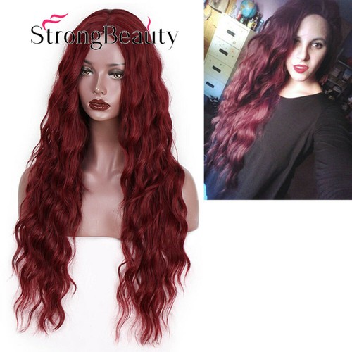 Pelucas naturales negras onduladas largas de 26" Ombre marrón rojo onda peluca sintética para mujer  - Imagen 5 de 17