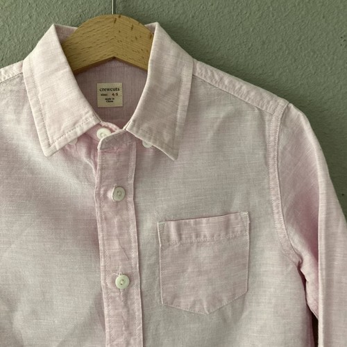 Crewcuts Linen Blend Button Down Oxford Shirt - Pink - 4/5 - Picture 4 of 11