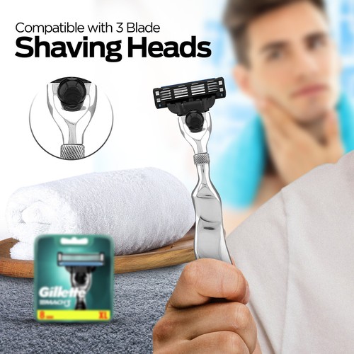 Maquinilla de afeitar 3 Edge para hombre, maquinilla de afeitar de acero inoxidable para hombre, agarre largo, maquinilla de afeitar para mujer " - Imagen 8 de 9