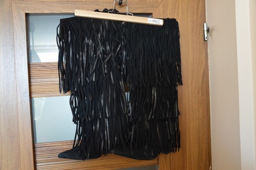 ZARA KNEE HIGH BOOTS FULL FRINGE BLACK SUEDE LEATHER HEELED POINTED TOE SHOE 7.5 - Picture 5 of 24