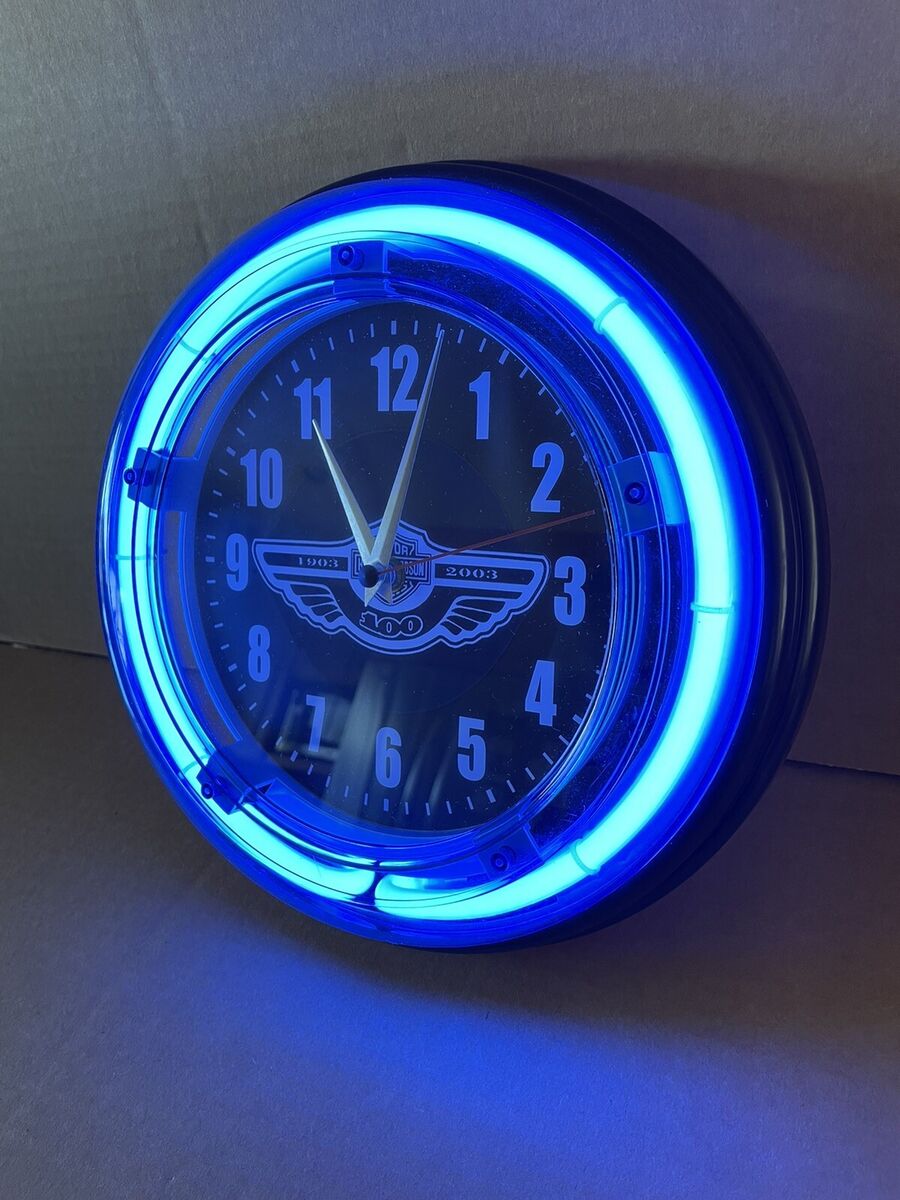 2003 Harley Davidson 100th Anniversary Neon Clock - Blue 2003 Harley Davidson 100th Anniversary Neon Clock - Blue