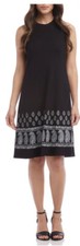 Karen Kane Womens Sleeveless Embroidered Paisley A Line Dress Black Small