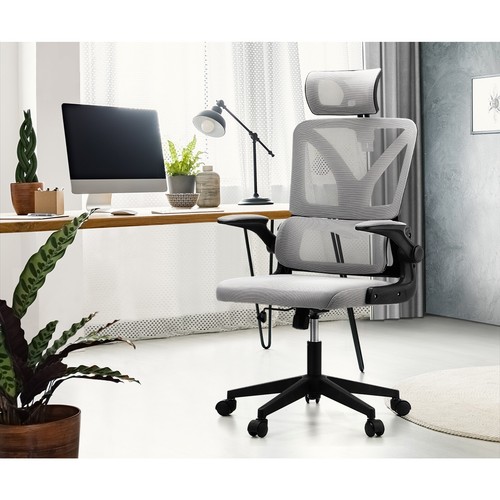 Oikiture Mesh Office Chair Adjustable Lumbar Support Reclining D-Shape BK&GY - Picture 2 of 10