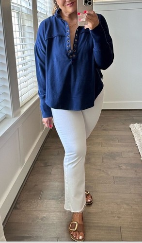 NWT Anthropologie Pilcro Henley Blouse Size Large Classic Traditional Oversized - Picture 1 of 3