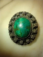 Sterling Silver 935 Malachite Eilat Brooch Pin / Pendant Hand Made Israel