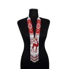 Handcrafted Christmas Holiday Jewelry Red Reindeer Beaded Fringe Necklace