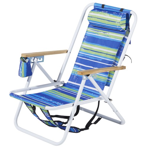 Folding Beach Chair 4 Position Portable Camping Chair with Headrest Cup Holder - Picture 2 of 12