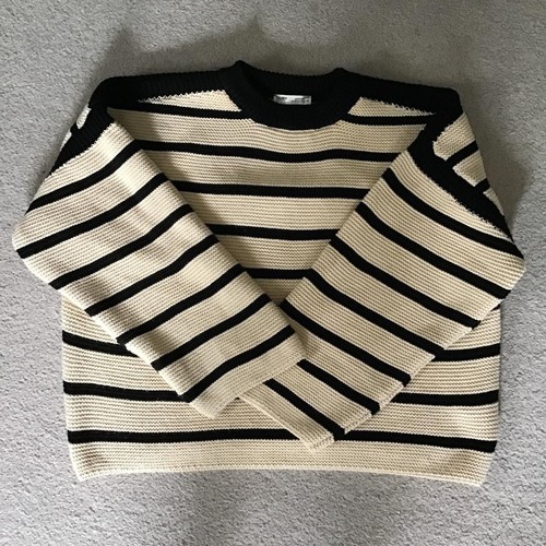 Pull & Bear oversized & cropped black & beige striped sweater /Size M - Imagen 4 de 9