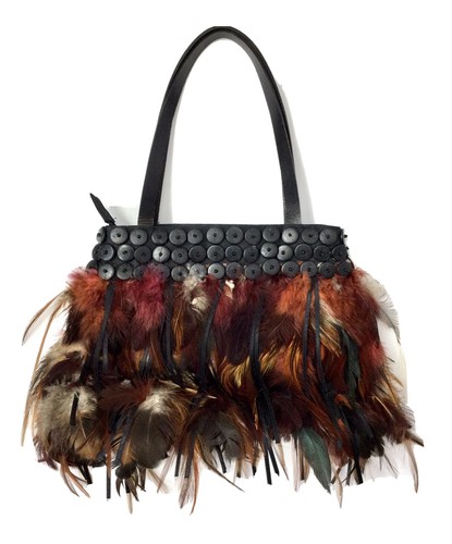 vintage EAST ADDITIONS red black feather tote handbag - small size