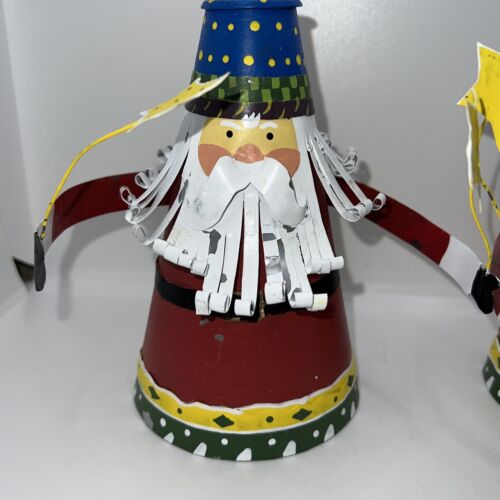 4 Vintage Christmas Cone-shaped Santa Metal Candle Holder Set Of 4 w/Stars - Picture 4 of 12