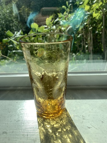 Set of 5 Blenko Amber Crackle Glass Pinched / Dimpled Tumblers Hand Blown MCM - Picture 5 of 7