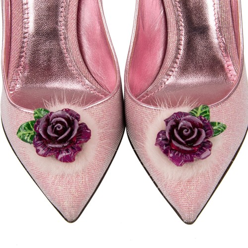 DOLCE & GABBANA Rose Brooch Pumps Heels Shoes LORI Pink Purple 10027 - Picture 2 of 7