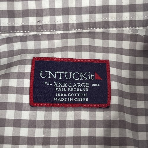 Untuckit Button Down Shirt Mens 3XL XXXL Gray White Checkered Long Sleeve - Picture 6 of 9