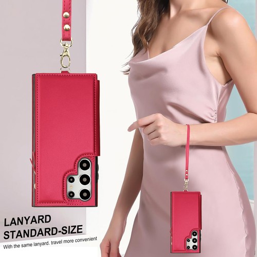 Leather Card Wallet Flip Case For Samsung S24 Ultra S23 S22 S21 Crossbody Strap - Picture 65 of 66