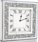 Crystal Crush Diamond Mirrored Square Wall Clock with Sparkle Twinkle Bling Diam