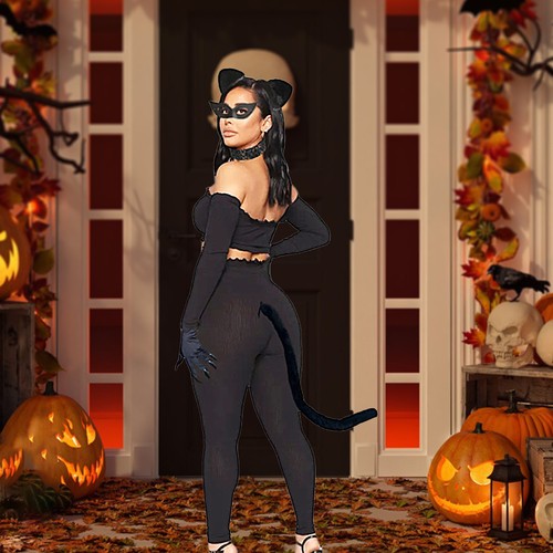 Cat Woman Costume Outfit Halloween Costume Set Black Cat Costume Accessories - Picture 7 of 11