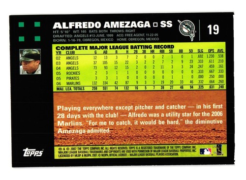 2007 Topps #19 Alfredo Amezaga Florida Marlins - 第 2/2 張圖片