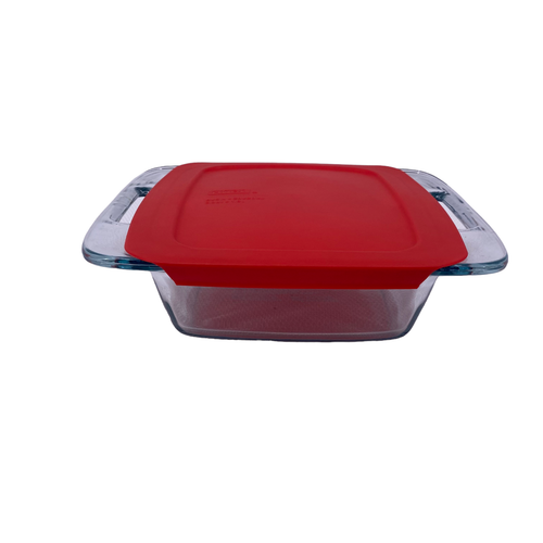 Pyrex Glas Backform Quadratisch Basic 2 Quart mit rotem Kunststoffdeckel 8" x 8" Griffe - Bild 3 von 10