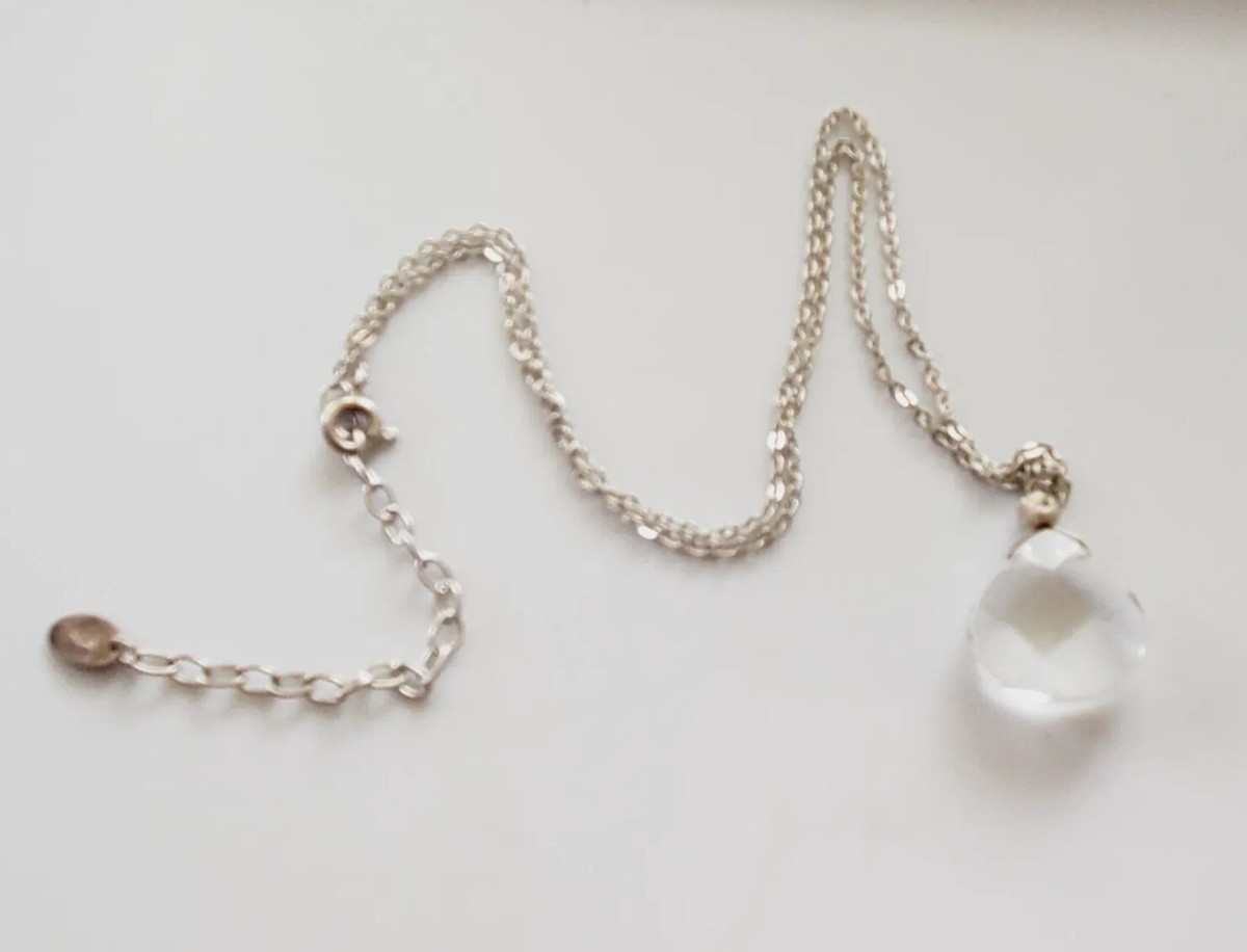Taolei Signed 925 Sterling Silver Crystal Tear Drop Pendant