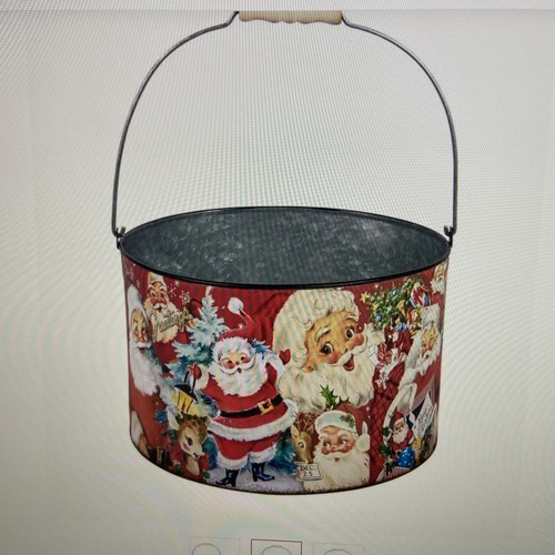 Primitives by Kathy Retro Santa Bucket Set of 2 Tins Christmas Vintage Look - Picture 2 of 3