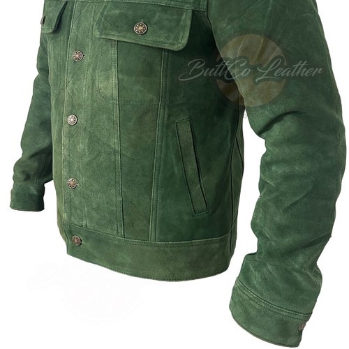Camisa de camionero de cuero de gamuza real para hombre Chaqueta de bombardero de motocicleta clásica - Imagen 26 de 40