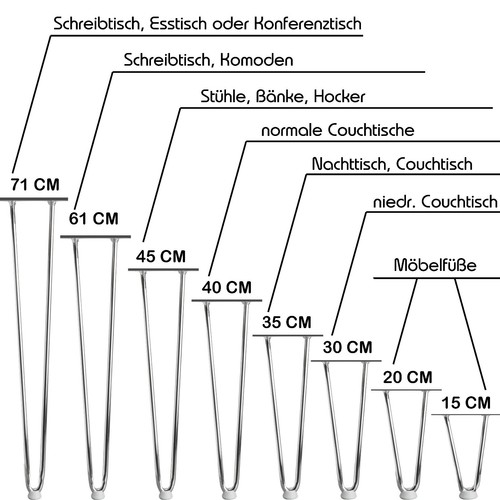 4x Haarnadelbeine EDELSTAHL Tischbeine SCHWARZ CHROM Tischgestell Hairpin Leg - Bild 28 von 32