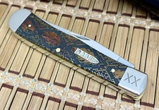 Case XX USA Antique Bone Diamondback Snake Skin 1/500 Trapper Pocket Knife