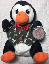 Vtg Bean Bag Plush 1998 Coca Cola Penguin in Holiday Vest Coke Soda Pop 0172