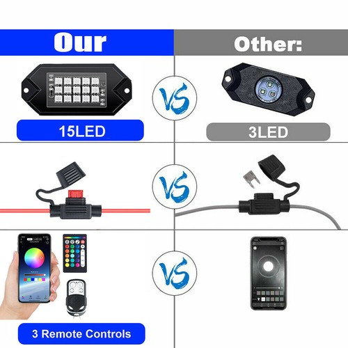 RGB LED Rock Lights Bluetooth Controller Timing Music 6 Pods Lamp Brake Light - Bild 10 von 12