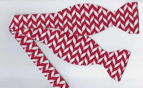 Christmas Bow tie, Red & White Peppermint Candy Cane Stripes, Self-tie Bow tie - Picture 3 of 5