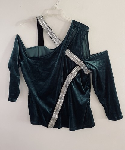 Venus Woman Green Velvet Embellished Long Sleeved Top Blouse Spandex Size 3X - Picture 13 of 16