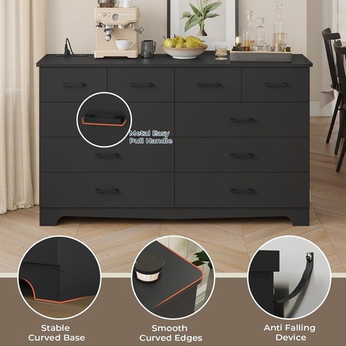 10 Drawers Dresser for Bedroom Black Dresser Chest of Drawers with Power Outlets - Picture 5 of 8
