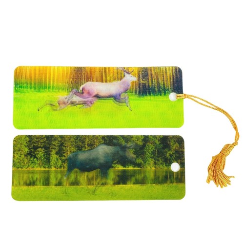 Set of 2 Bookmarks 3-D Cougar Moose Deer Elk Hunting Animal Nature 3D Lenticular