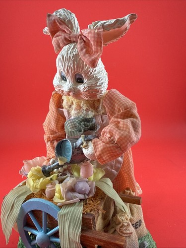 Easter Decorations ~ Bunny Working In Garden ~ Wheelbarrow ~ Vintage C - Picture 7 of 7
