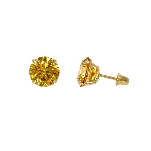 14K Gold GRA Certified D-VVS1 Round Colored Moissanite Screw Back Studs Earrings - Picture 2 of 24