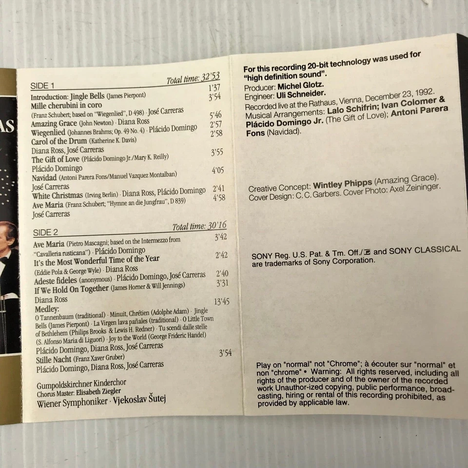 Christmas In Vienna (Placido DOMINGO) (Diana ROSS) (Jose CARRERAS) Cassette Tape - Image 4 of 4