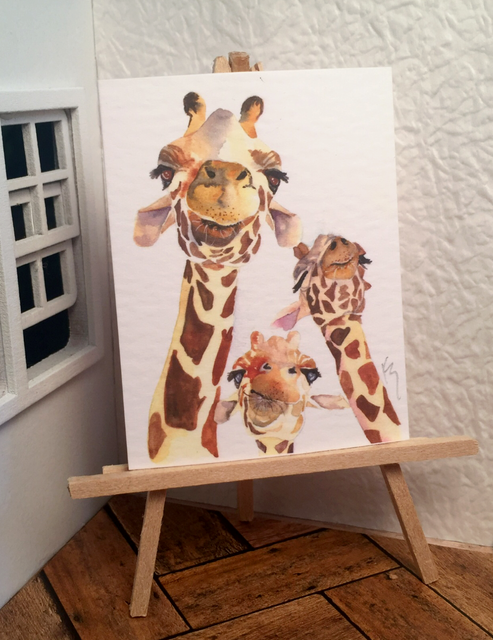 Miniature Dollhouse Room Box Wall Art Party of Three Giraffes Print Handmade Miniature Dollhouse Room Box Wall Art Party of Three Giraffes Print Handmade