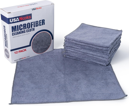 USANOOKS Microfiber Cleaning Cloth Grey - 12 Pcs (12.5"X12.5") - High Performanc - Picture 2 of 12