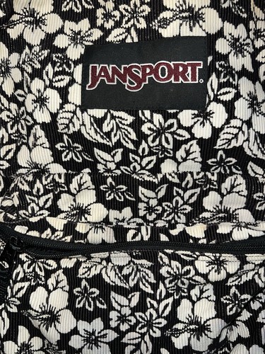 Vintage Jansport Backpack Corduroy Black Hawaiian Flowers - Picture 2 of 4