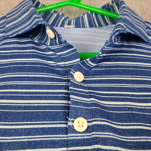 Lululemon Polo Shirt Mens Large*** Blue Short Sleeve Stretch Button Striped EUC - Picture 3 of 17