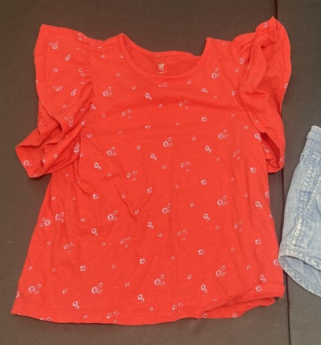 Girl's Gap & Crewcuts Outfit size 8 - Red Floral Top w/Chambray Shorts EUC - Picture 2 of 7