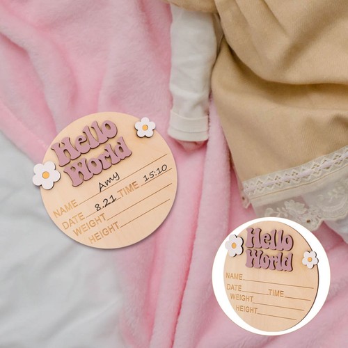 Baby Birth Announcement Sign Wooden Round Newborn Name Sign Photo Prop - Picture 5 of 12