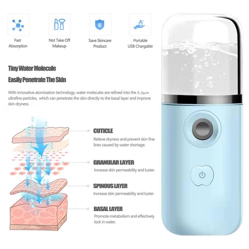 Face Steamer Nano Facial Mister Hydrating Handheld Rechargeabl Cool Mist Sprayer - Picture 9 of 16