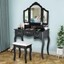 vanity makeup dressing table set folding mirror desk dresser w/stool wood black