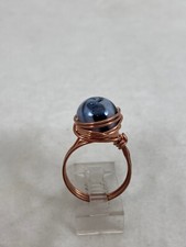 Handmade Copper Wire Wrap Black / White Swirl Glass Bead Ring Size 7.5 193