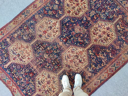 Navy Antique rug 6x8, Coral turkish rug 6x8 vintage, Caucasian rug, Afghan rug - Picture 4 of 14