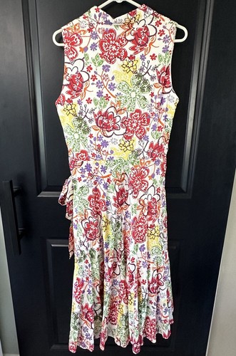 Talbots Faux Wrap Side Tie Dress Cotton Pink Green Red White Floral Size 12 EUC - Picture 9 of 9
