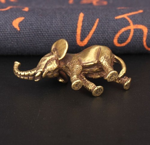 Brass Elephant Animal Statue Small Sculpture Tabletop Figurine Home Decor Gifts - Picture 5 of 9